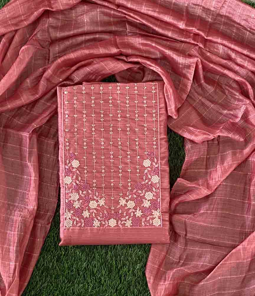 Unstitched Semi Silk Churidar Materials Set with Embroidery DC593-09