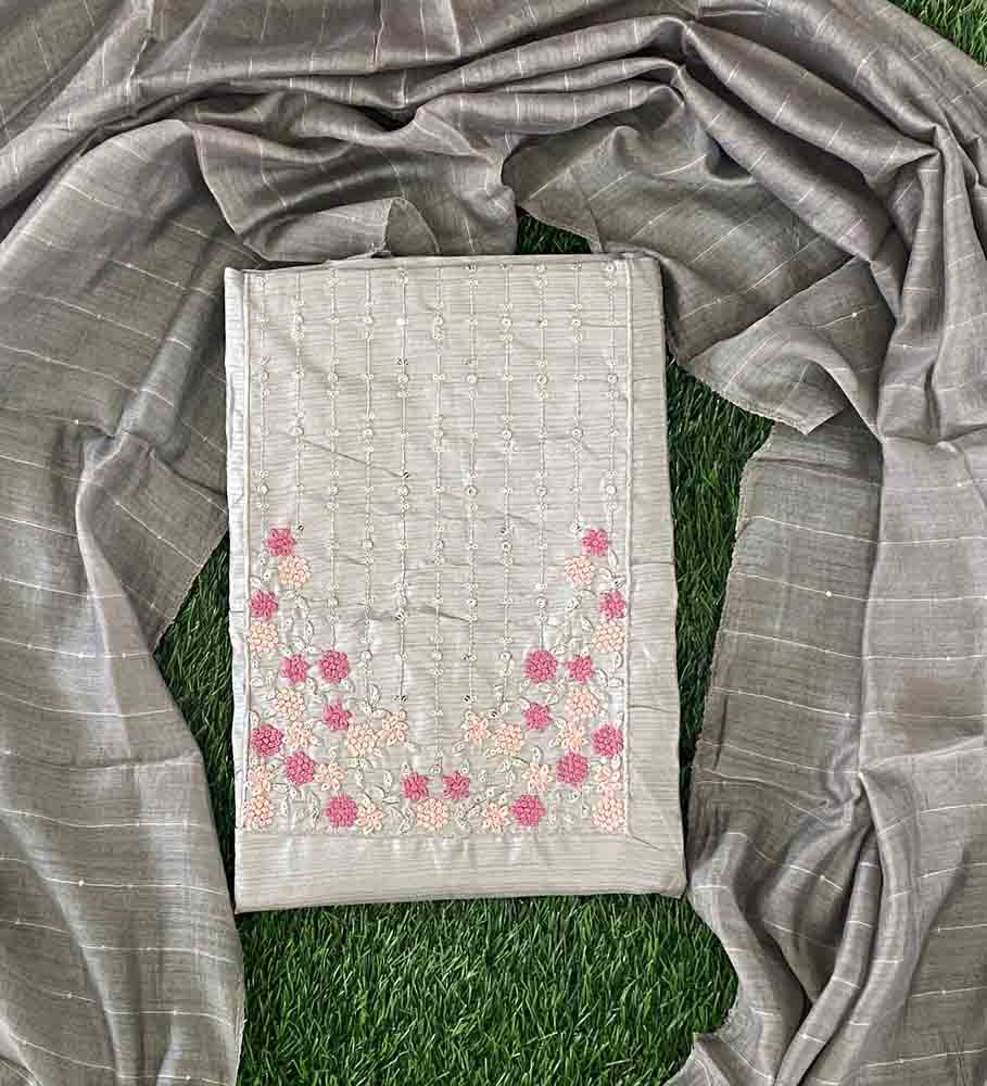 Unstitched Semi Silk Churidar Materials Set with Embroidery DC593-11