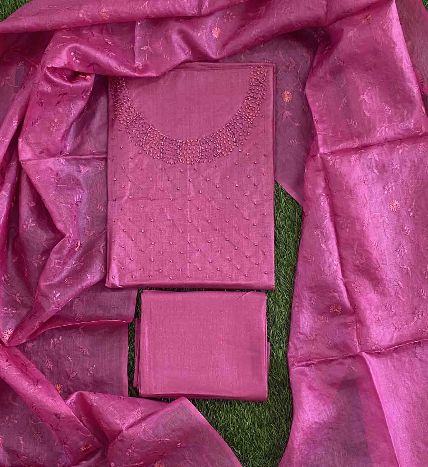 Pure Tusser Silk Party Wear Churidar Materials Set (Unstitched) DC613-01