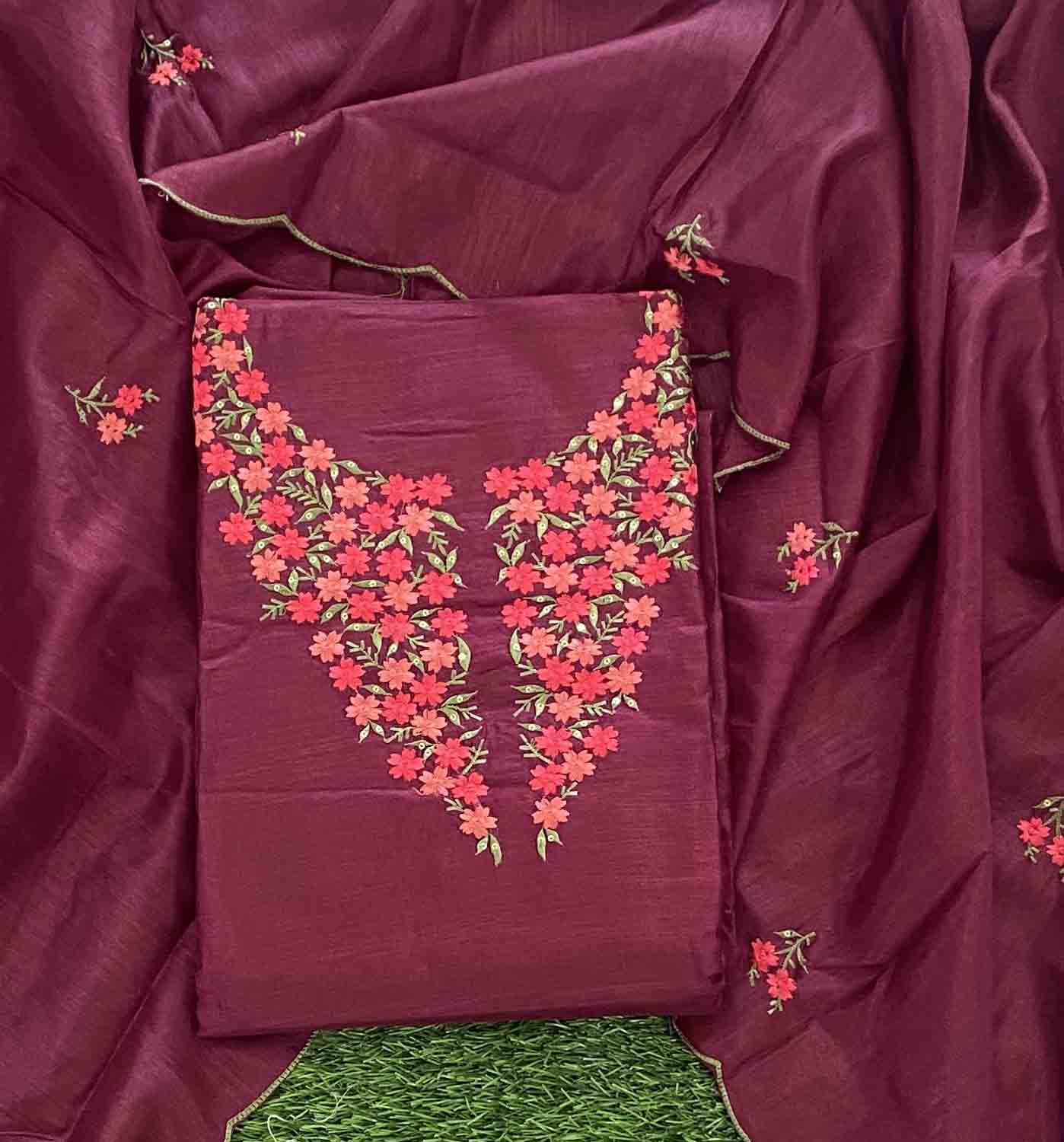 Unstitched Semi Silk Churidar Materials Set with Embroidery DC614-03