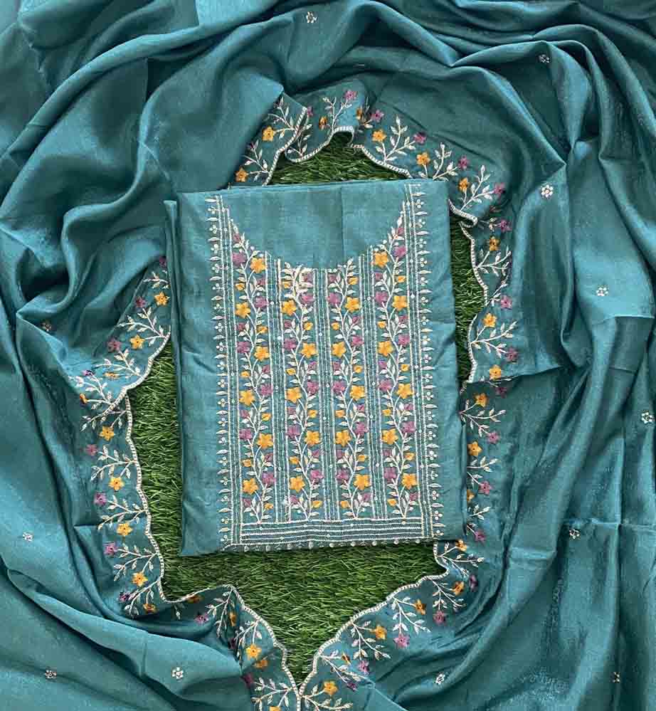 Shimmer Vichitra Silk Churidar Materials Set with Embroidery DC638-02