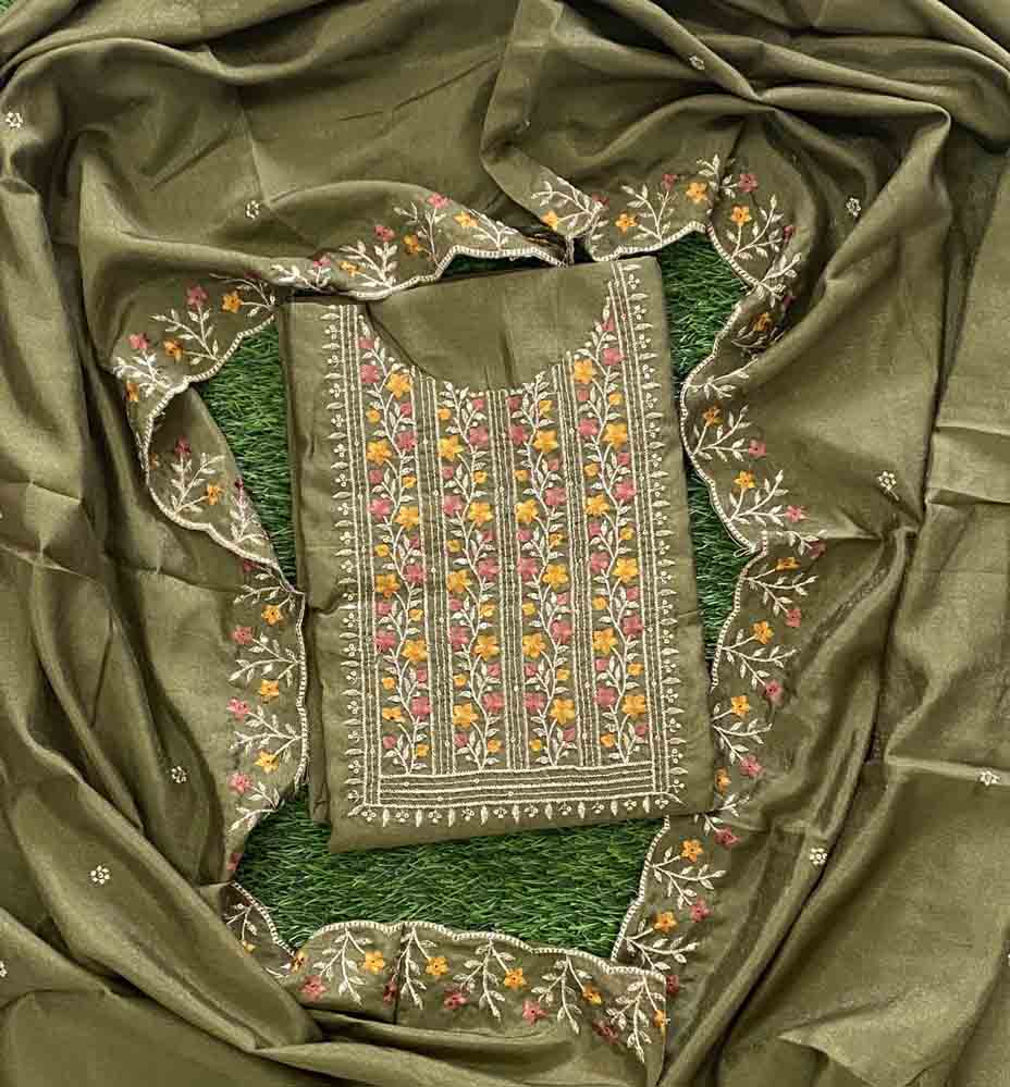 Shimmer Vichitra Silk Churidar Materials Set with Embroidery DC638-04