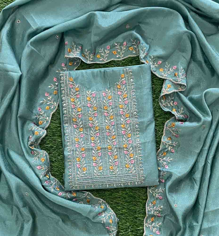 Shimmer Vichitra Silk Churidar Materials Set with Embroidery DC638-06