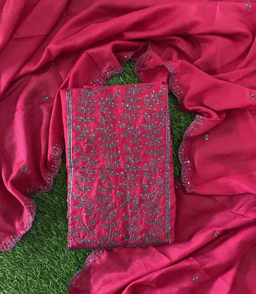Vichitra Silk Churidar Materials Set with Charcoal Gray Zari Embroidery DC630-03