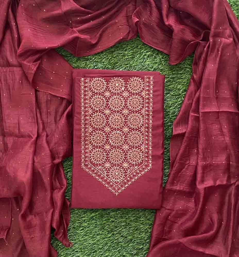 Unstitched Vichitra Silk Churidar Materials Set with Embroidery DC636-01