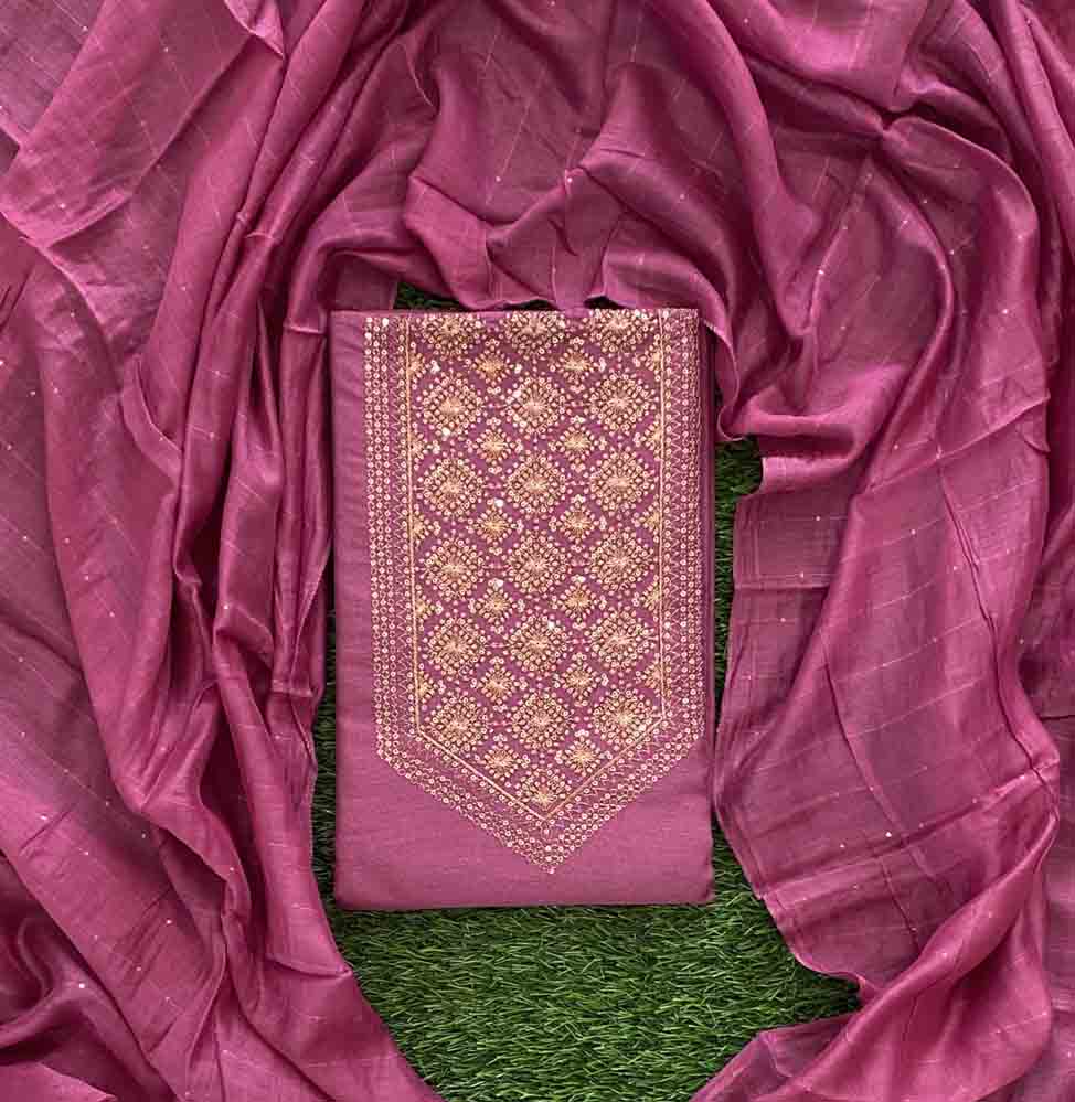 Unstitched Vichitra Silk Churidar Materials Set with Embroidery DC636-07
