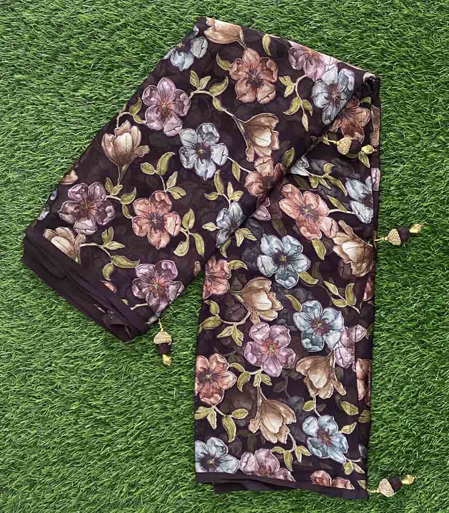 Beautiful Brasso Georgette Saree with Floral Print DS712-06
