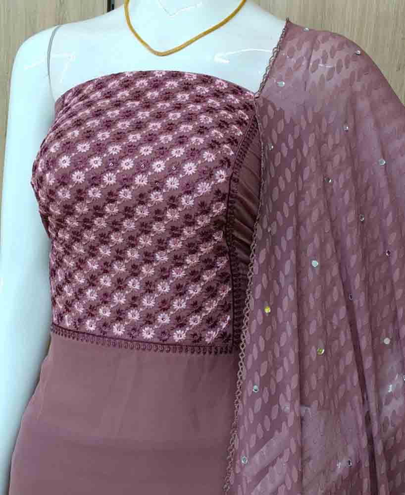Beautiful Georgette Churidar Materials Set with Mirror Worked Brasso Shawl DC661-01