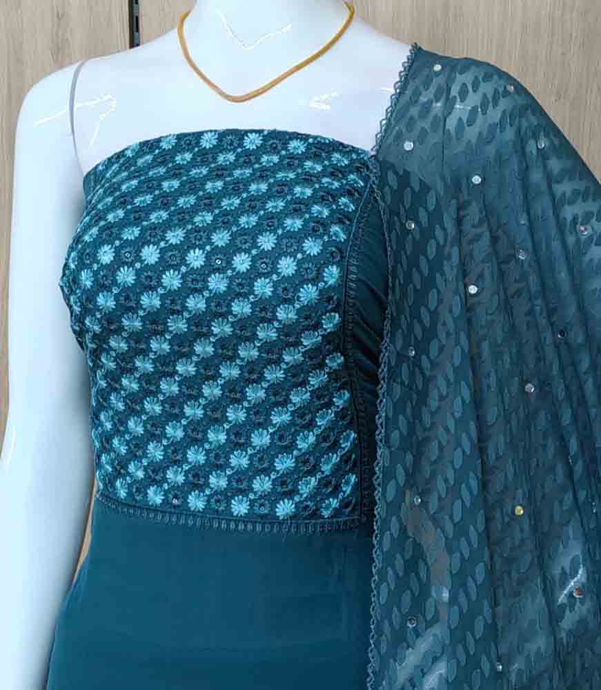 Beautiful Georgette Churidar Materials Set with Mirror Worked Brasso Shawl DC661-03