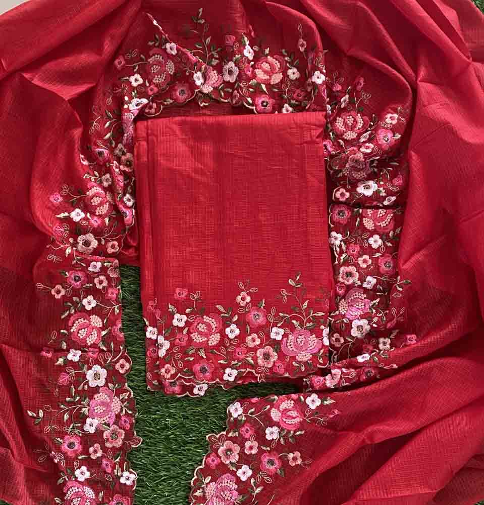 Beautiful Embroidered Silky Kota Churidar Materials Set DC645-01