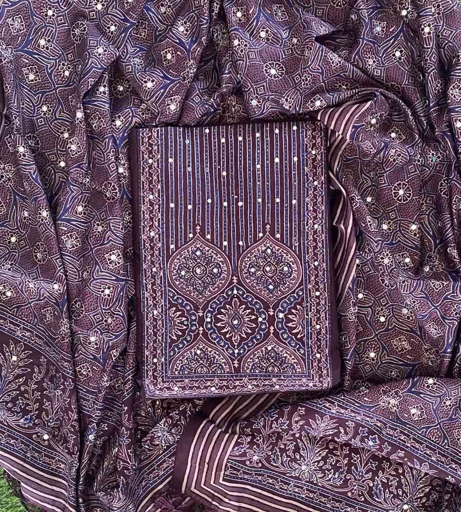 Semi Modal Silk Churidar Materials Set with Beautiful Mirror Work DC642-01