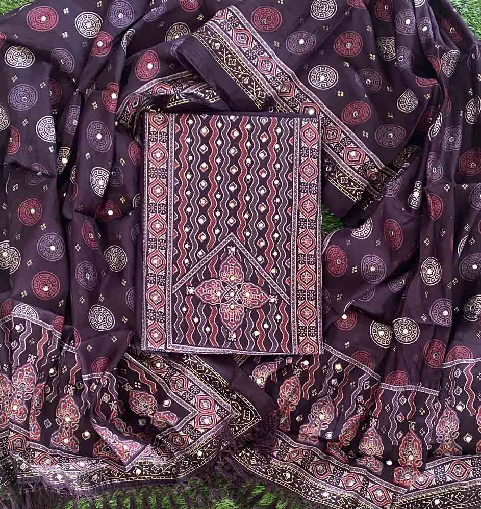 Semi Modal Silk Churidar Materials Set with Beautiful Mirror Work DC642-05