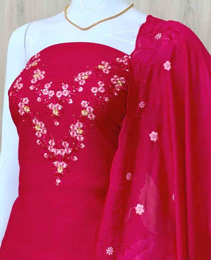 Beautifully Embroidered Vichitra Silk Churidar Materials Set (Unstitched) DC644-03