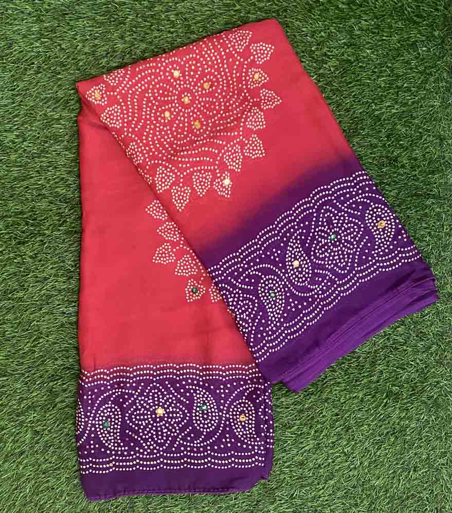 Contrast Color Viscose Georgette Fancy Saree with Mirror Work DS718-04