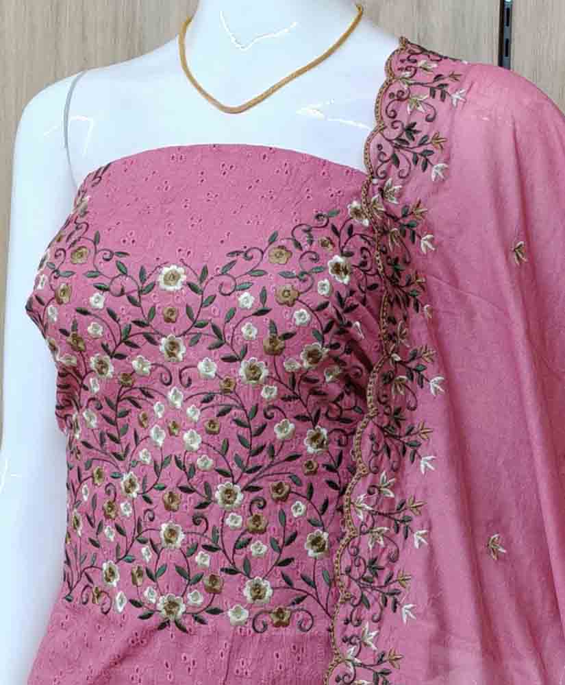 Beautiful Embroidered Cotton Hakoba Churidar Materials Set DC665-01