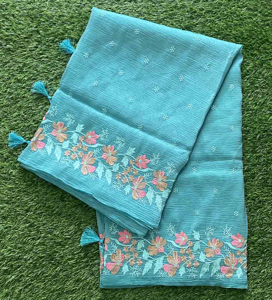 Beautiful Crushed Fabric Sarees with Cutwork Embroidery DS739-03