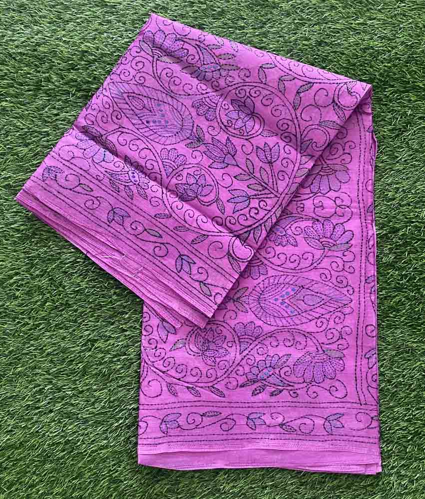 Semi Tusser Kantha Work Saree DS729-01