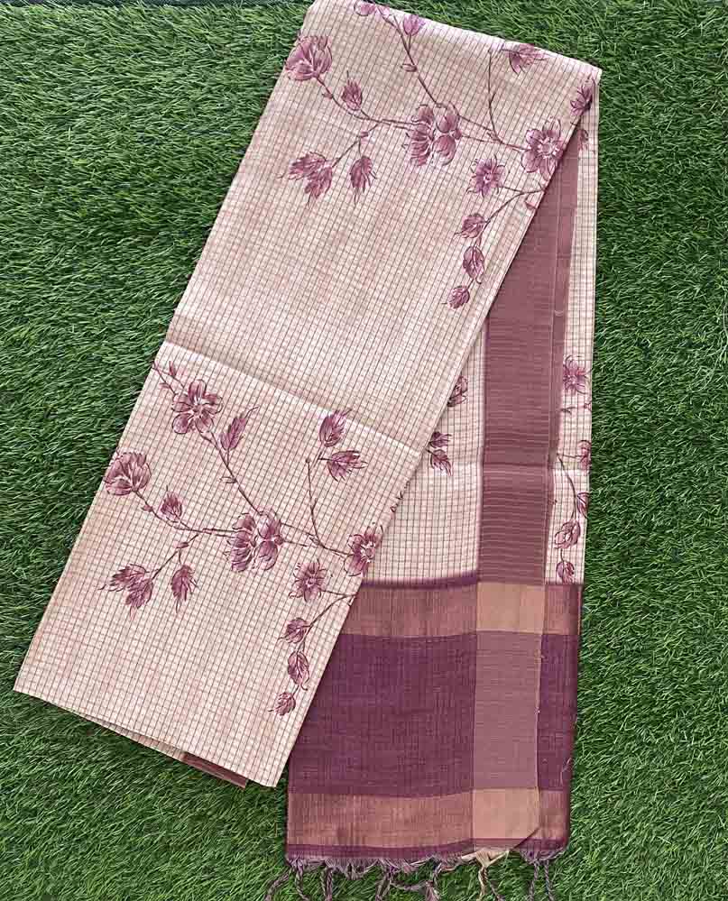 Matka Tusser Sarees with Check Pattern and Floral Print DS737-05