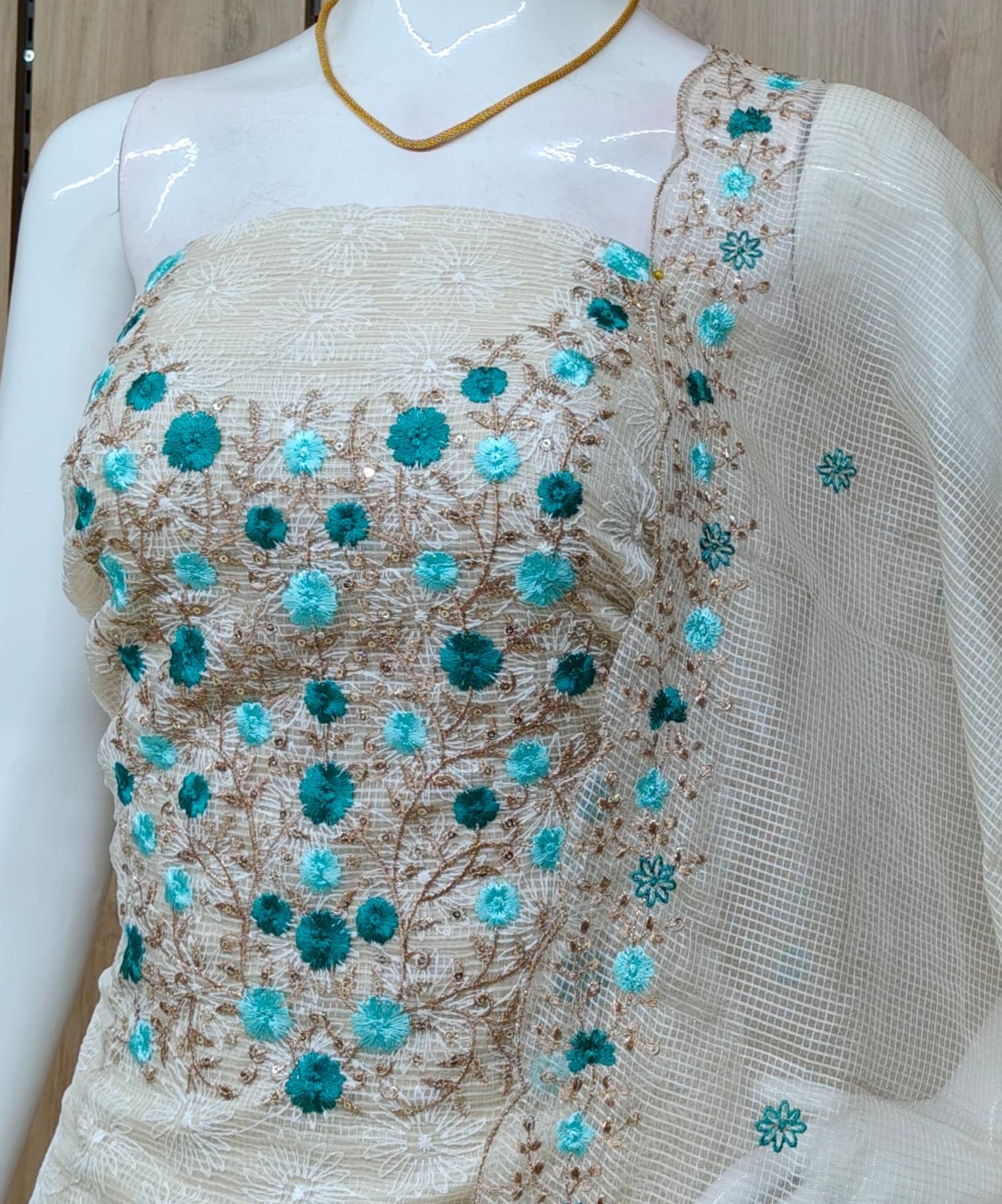 Embroidered Net Kota Churidar Materials Set with Phulkari Work DC667-08