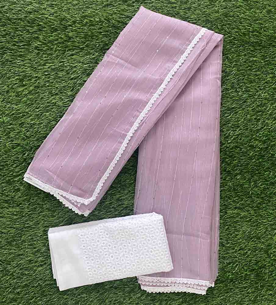 Plain Net Sarees with Hakoba Blouse DS734-02