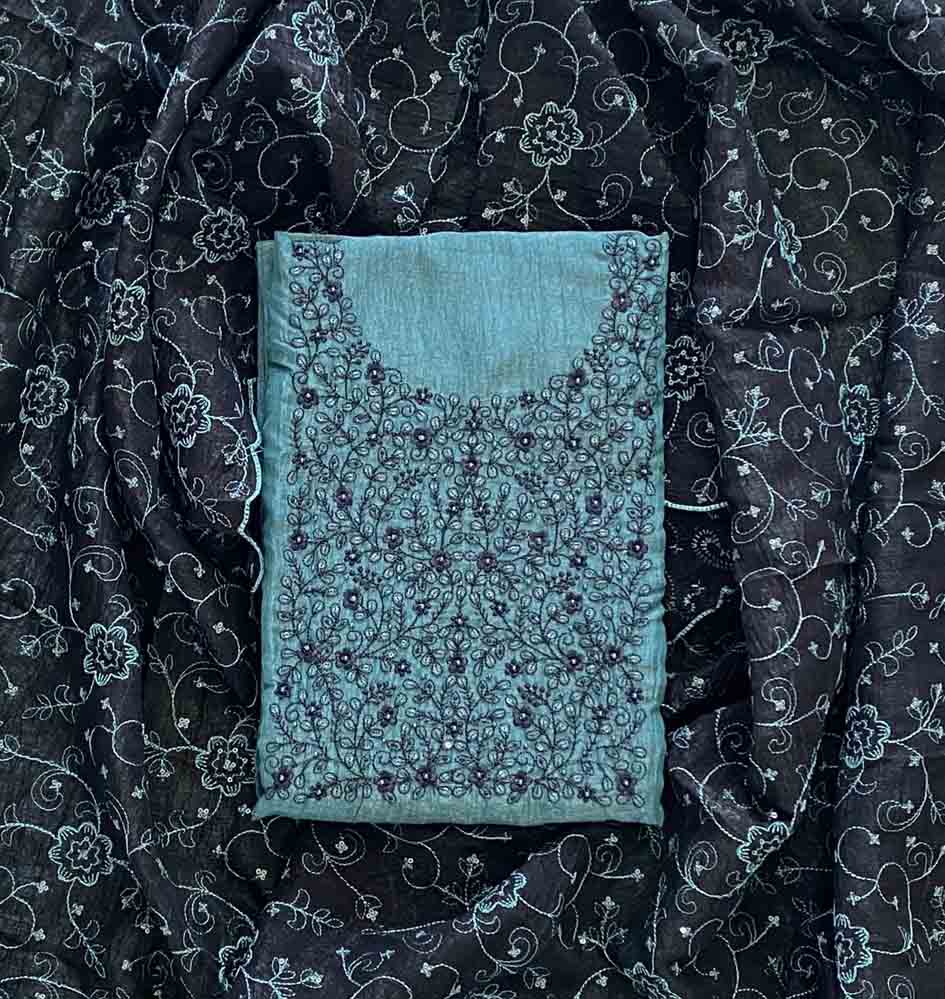 Beautiful Crushed Fabric Churidar Materials Set with Embroidery Work DC690-02