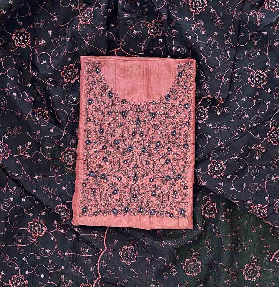 Beautiful Crushed Fabric Churidar Materials Set with Embroidery Work DC690-04