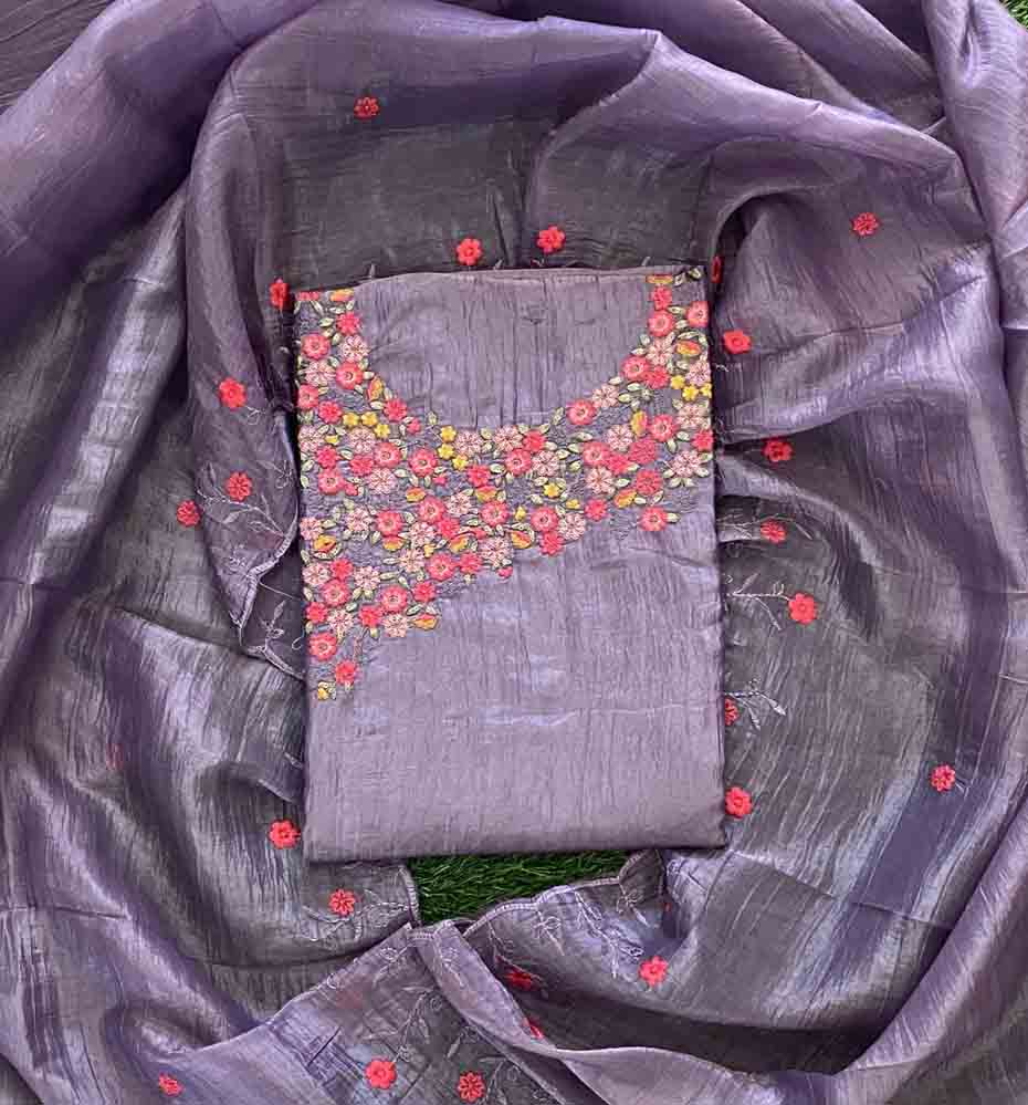 Beautiful Crushed Fabric Churidar Materials Set with Embroidery Work DC690-06