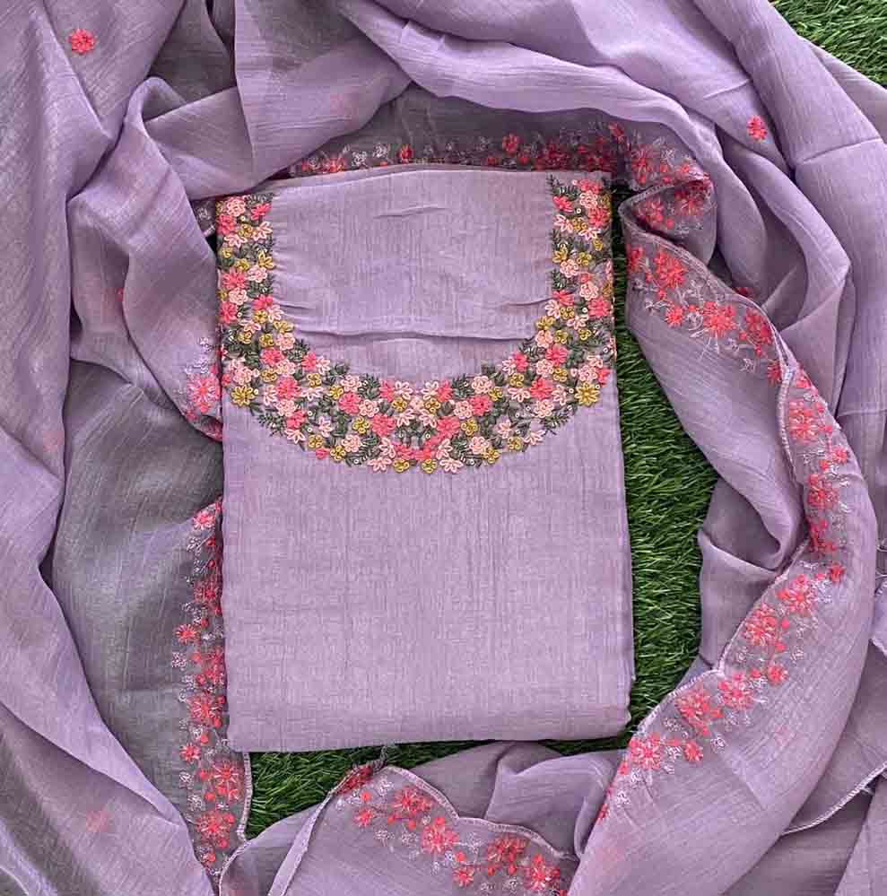 Beautiful Crushed Fabric Churidar Materials Set with Embroidery Work DC690-08