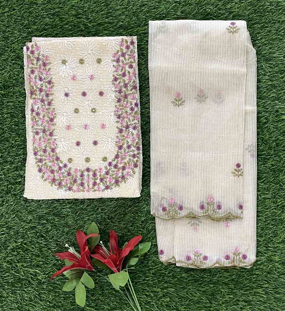 Phulkari Work Net Kota Churidar Materials Set with Beautiful Embroidery DC695-02