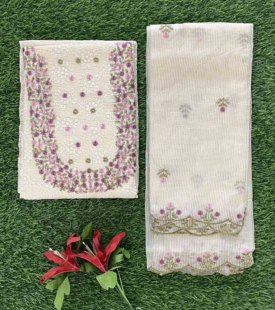 Phulkari Work Net Kota Churidar Materials Set with Beautiful Embroidery DC695-06