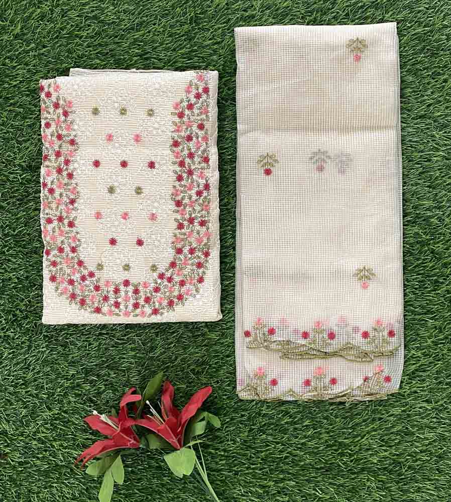 Phulkari Work Net Kota Churidar Materials Set with Beautiful Embroidery DC695-08