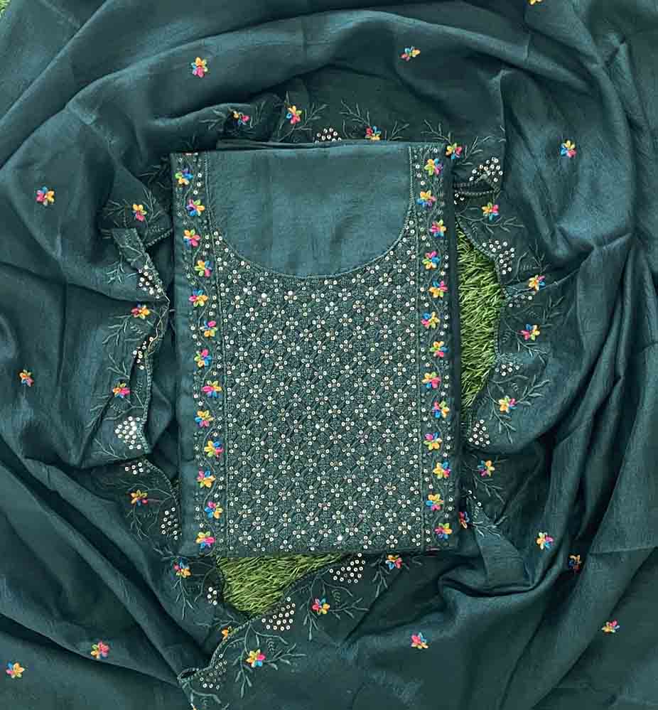Embroidered Vichitra Silk Churidar Materials Set (Unstitched) DC712-03