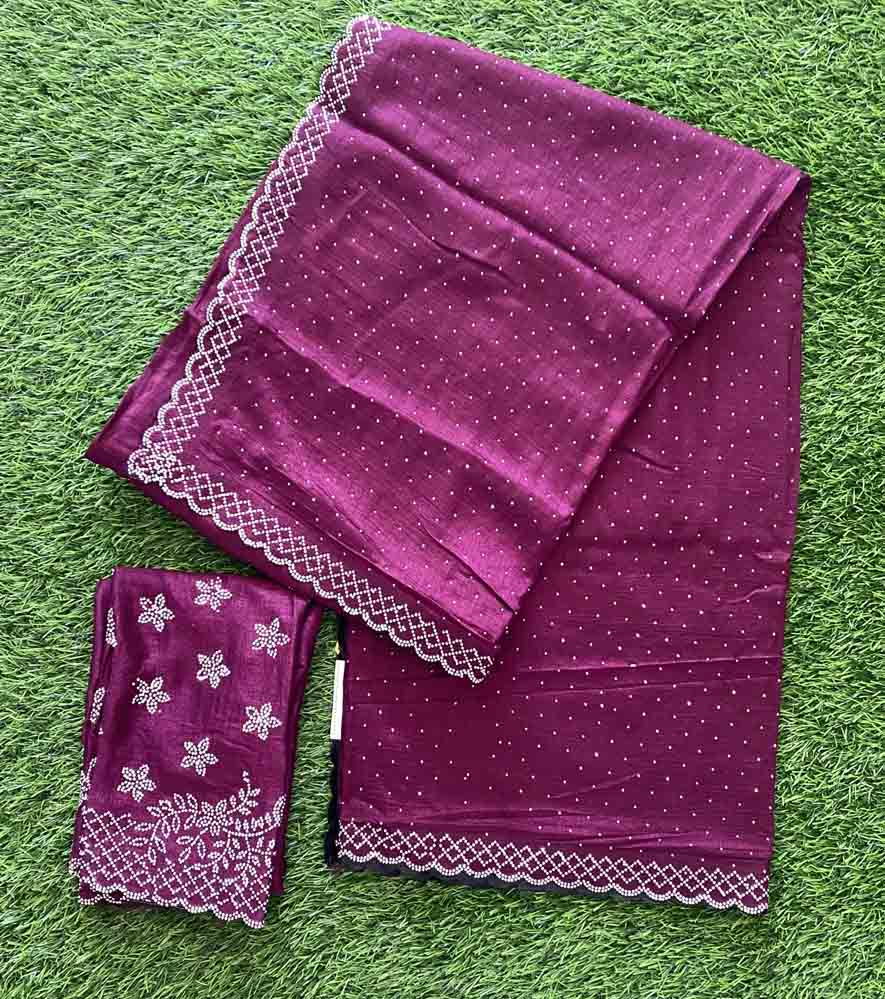 Beautiful Vichitra Silk Party Wear Saree with Stone Work DS743-01