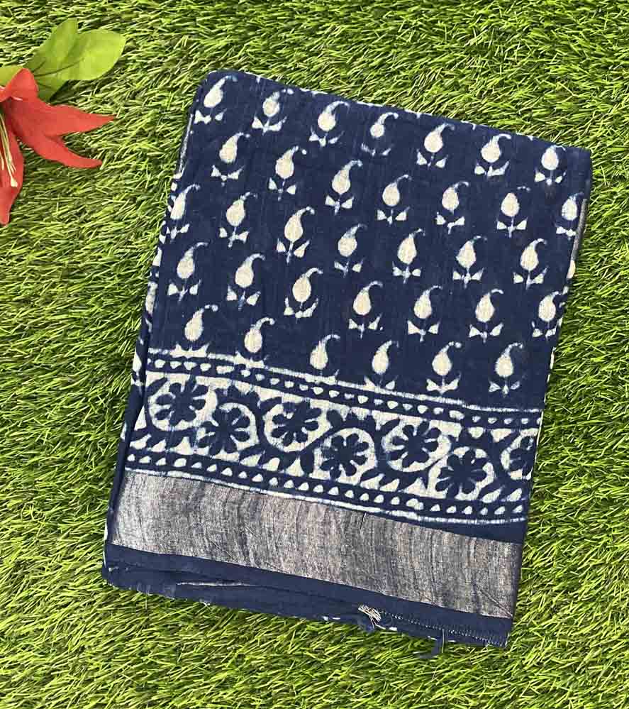 Indigo Blue Linen Saree DS793-02