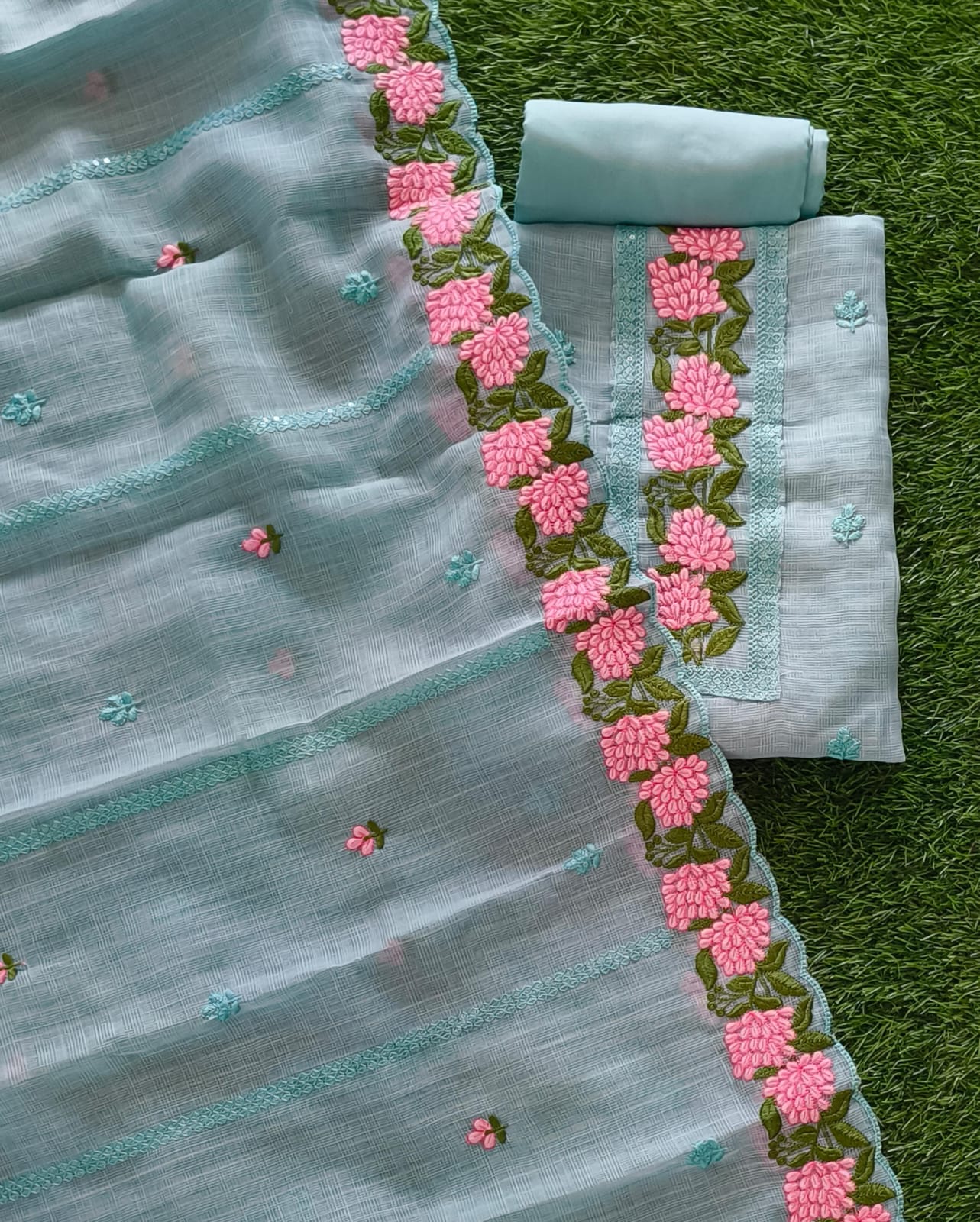 Kota Doria Fabric Churidar Set with Embroidery Work DC824-02