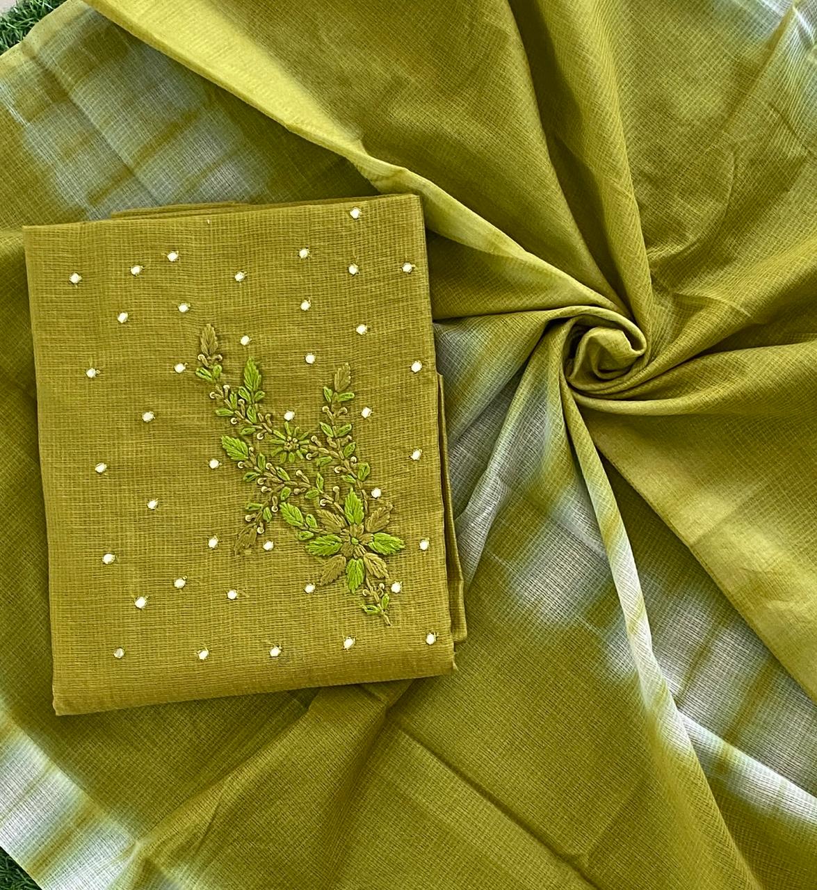 Hand Embroidered Net Kota Churidar Material Set DC815-02