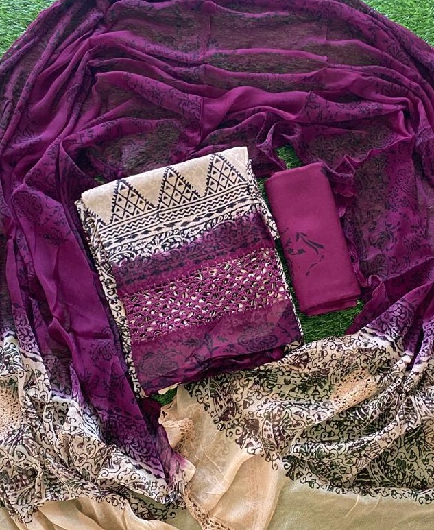 Kalamkari Print Crepe Churidar Material with Crosia Work DC834-05